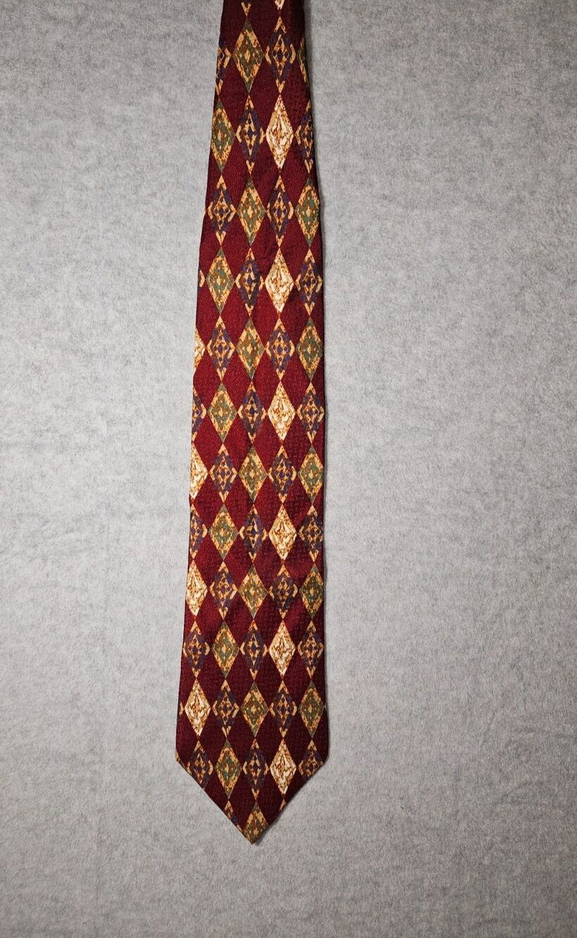Vintage Gitman Bros Pure Silk Tie Burgundy Geometric Diamond Handmade USA
